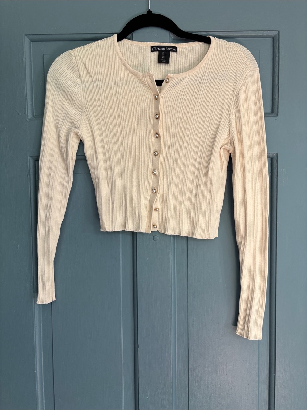 Christian Lacroix Cream Ribbed Cropped Button-Up Cardigan